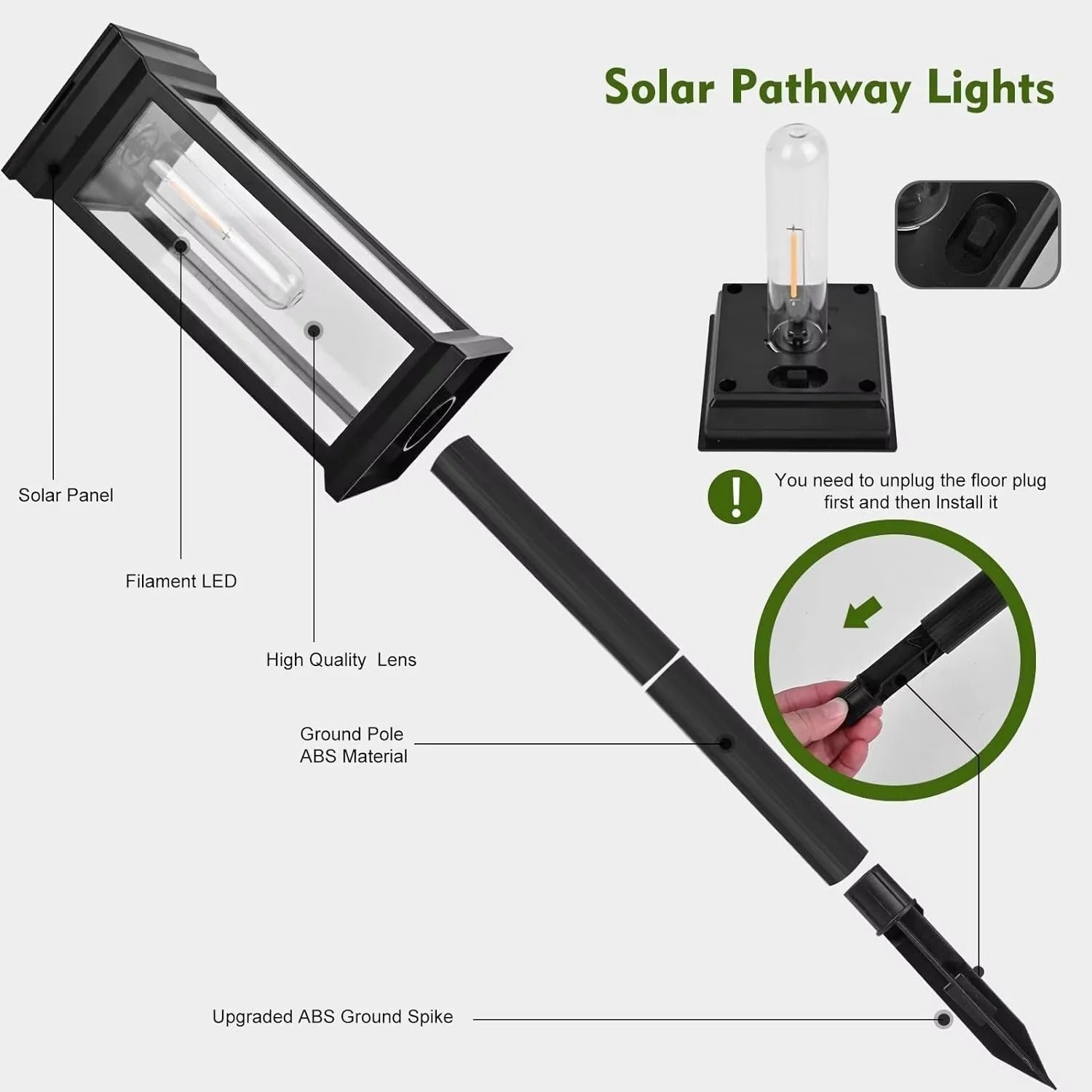 [Hometech] Solar Powered Path Lights for Outdoor Walkways, Set of 2