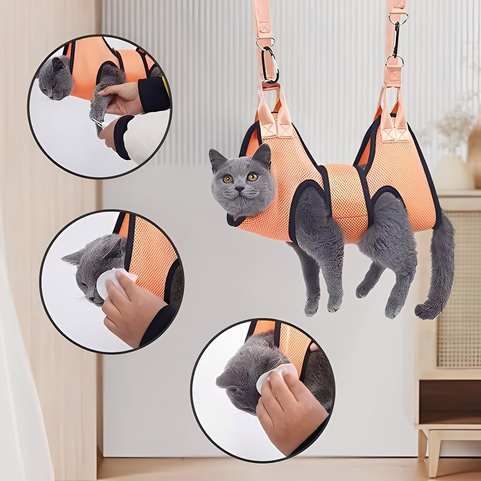 [Hometech] Fabric Grooming Hammock for Pets with Adjustable Straps