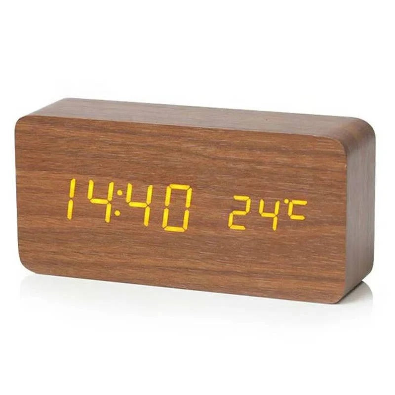 [Hometech] Digital Wood Grain Alarm Clock with 3 Alarms and Adjustable Brightness