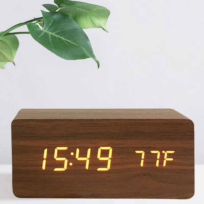 [Hometech] Digital Wood Grain Alarm Clock with 3 Alarms and Adjustable Brightness