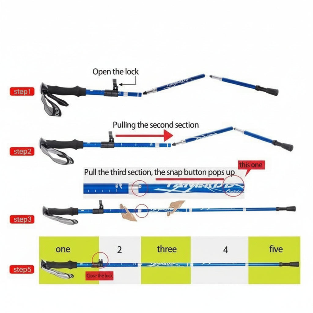 [Hometech] Foldable Hiking Pole and Adjustable Trekking Gear