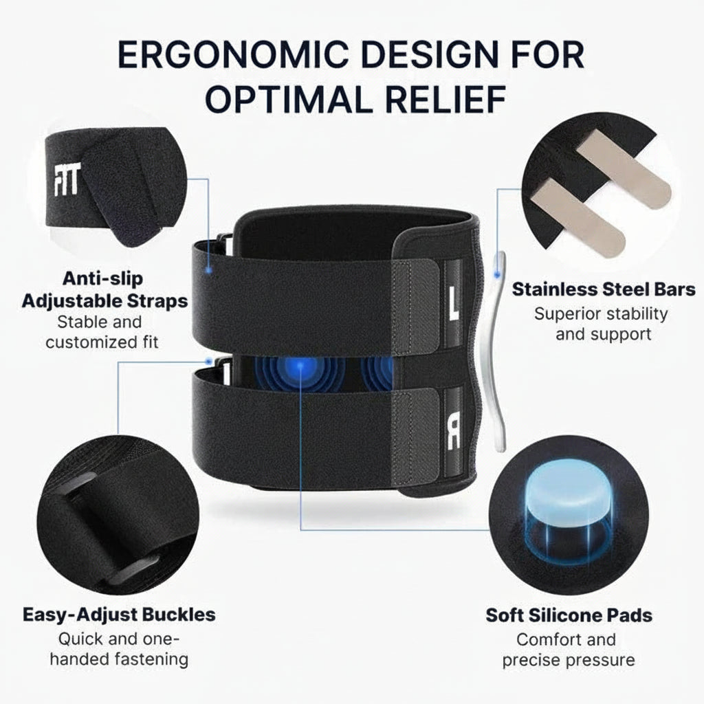 [Hometech] Knee Support Brace with Adjustable Buckle Straps and Dual Pads