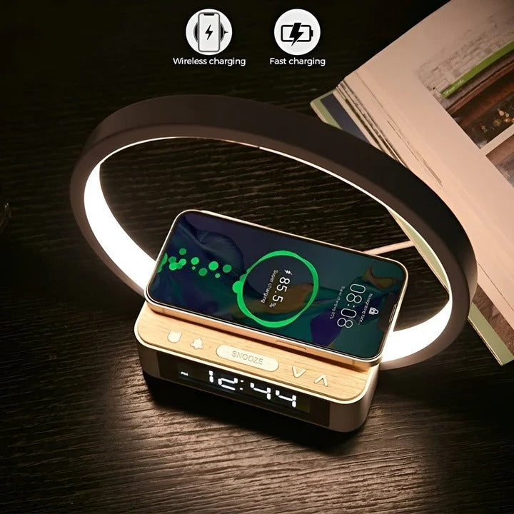 [Hometech] 3 in 1 Bedside Table Lamp with Wireless Charging and Digital Alarm Clock