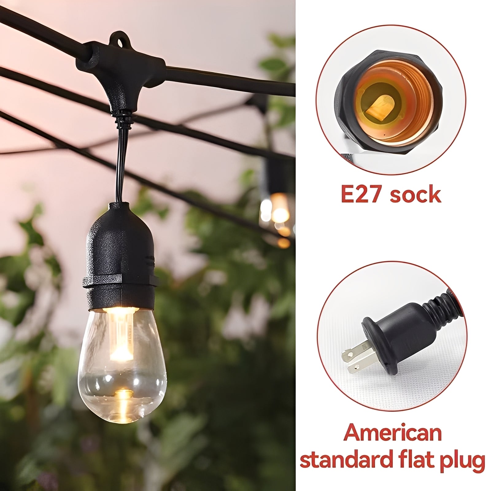 [Hometech] Outdoor LED String Lights with E27 Sockets and 220V Power