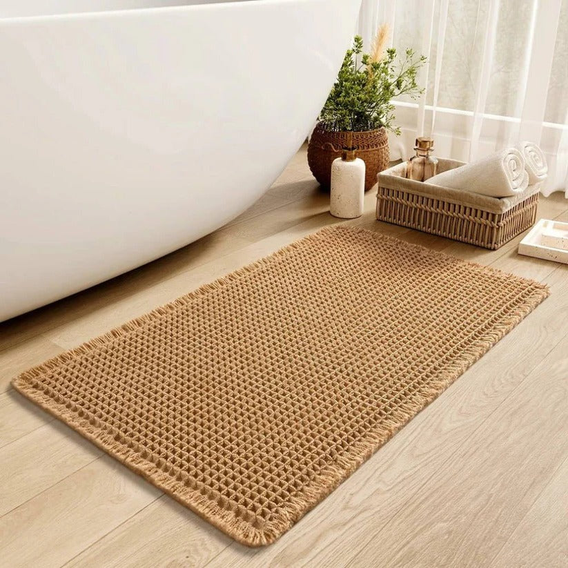 [Hometech] Machine Washable Bath Mat with Tassels and Non-Slip Backing