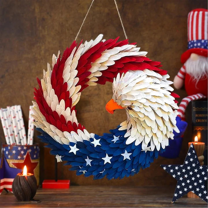 [Hometech] Wooden  Patriotic Eagle Wreath for Independence Day Decor