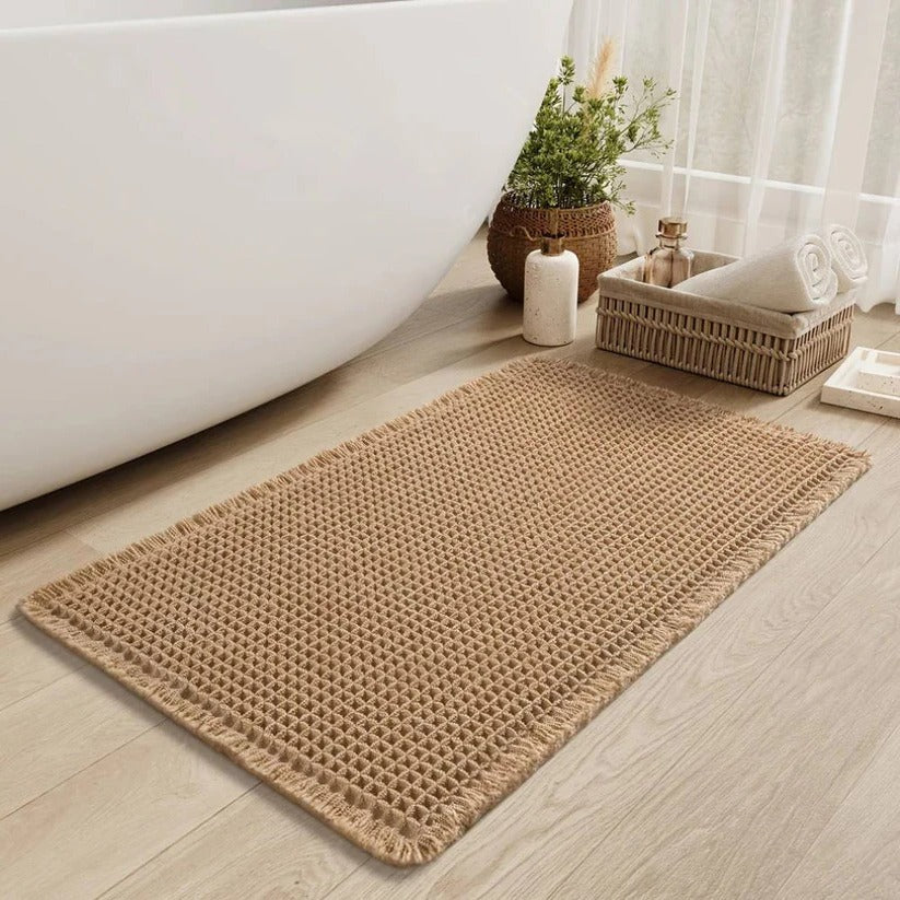[Hometech] Machine Washable Bath Mat with Tassels and Non-Slip Backing