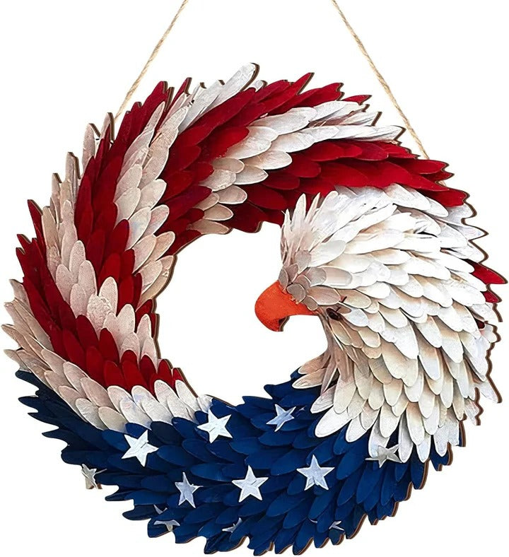 [Hometech] Wooden  Patriotic Eagle Wreath for Independence Day Decor