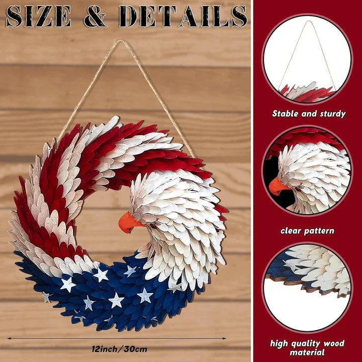 [Hometech] Wooden  Patriotic Eagle Wreath for Independence Day Decor