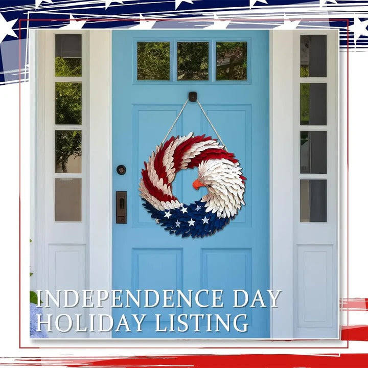 [Hometech] Wooden  Patriotic Eagle Wreath for Independence Day Decor