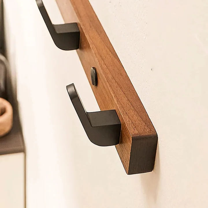 [Hometech] Wall Mounted Coat Hook with Wood and Metal Design