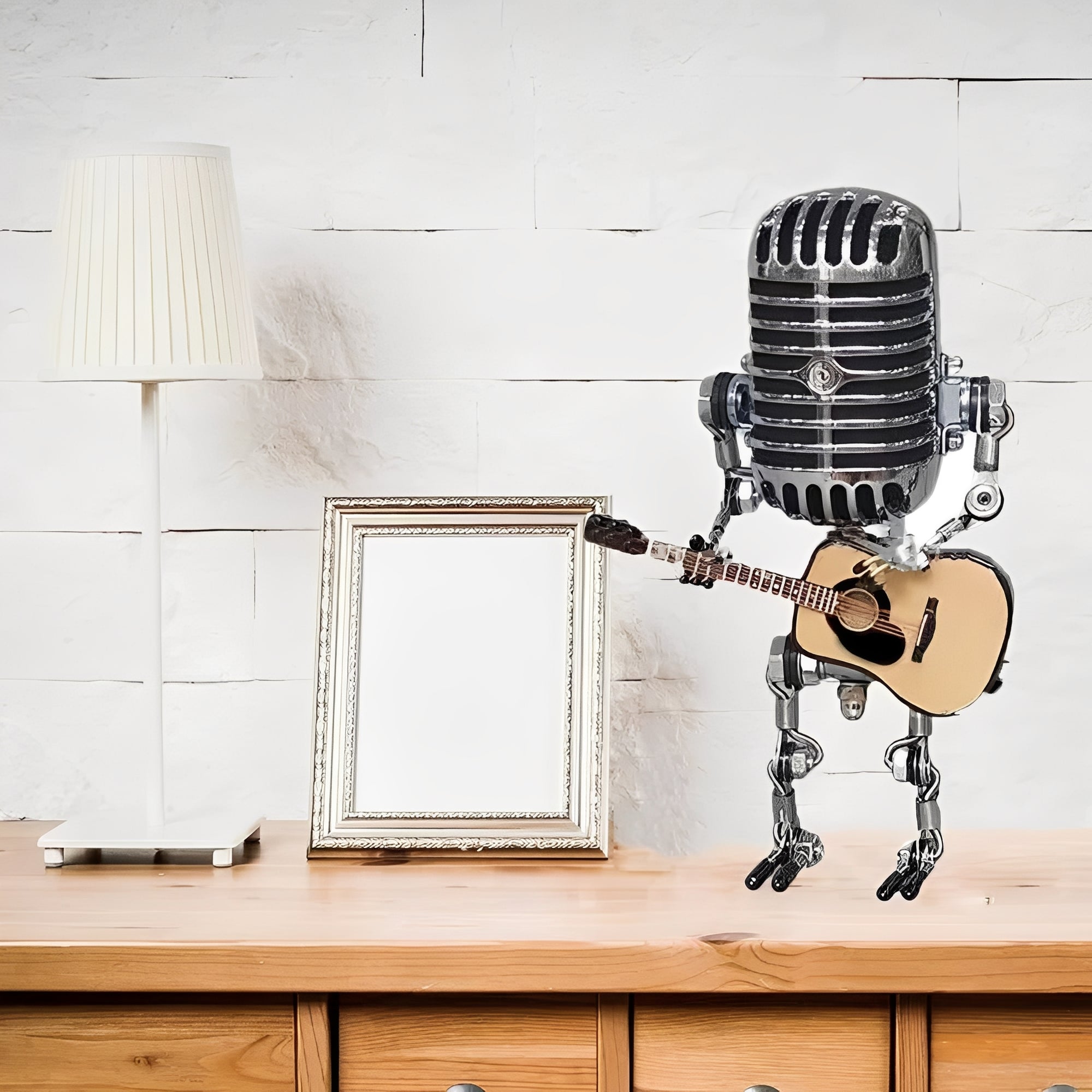[Hometech] Retro LED Decorative Desk Light with Vintage Microphone Robot Design