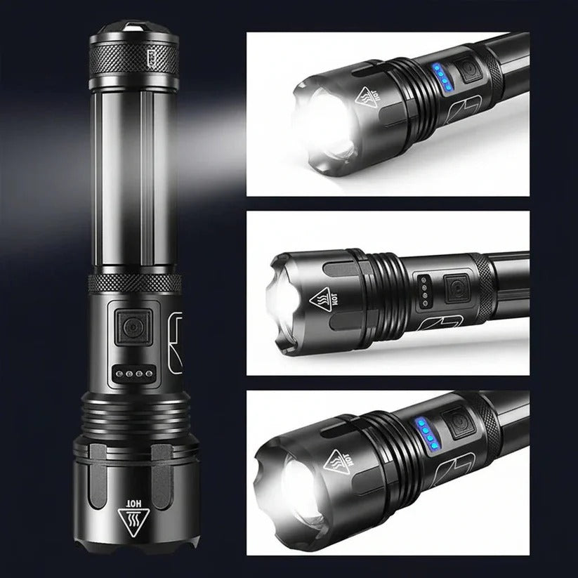 [Hometech] USB Rechargeable Aluminum Flashlight with Battery Indicator