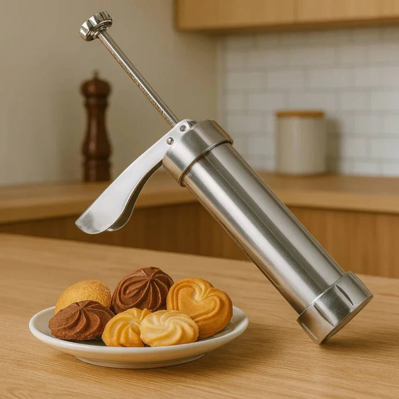 [Hometech] Aluminum Cookie Press Set with 20 Disc Shapes and 4 Piping Nozzles