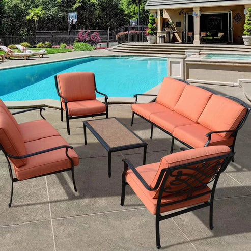 [Hometech] Auresta 5-Piece Outdoor Sofa Set in Orange with Coffee Table