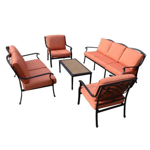 [Hometech] Auresta 5-Piece Outdoor Sofa Set in Orange with Coffee Table