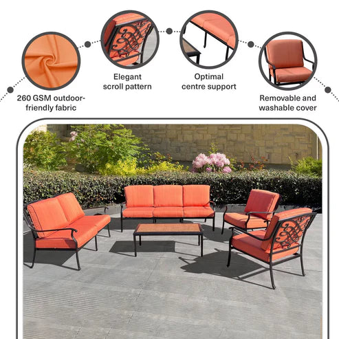[Hometech] Auresta 5-Piece Outdoor Sofa Set in Orange with Coffee Table