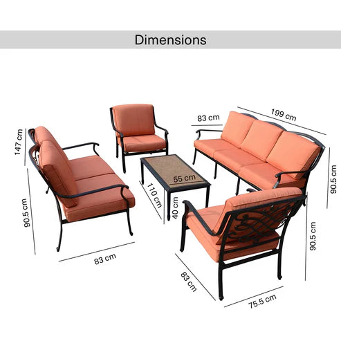 [Hometech] Auresta 5-Piece Outdoor Sofa Set in Orange with Coffee Table