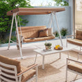 [Hometech] Averra 3-Seater Brown Outdoor Swing Chair, Steel Frame with Cushions and Canopy