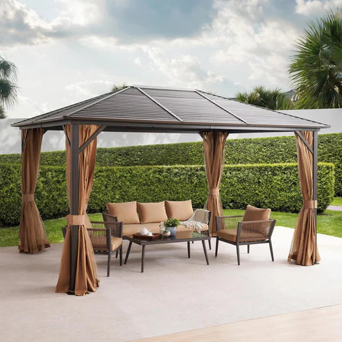 [Hometech] Seranta Brown Outdoor Gazebo with Netting & Aluminium Frame