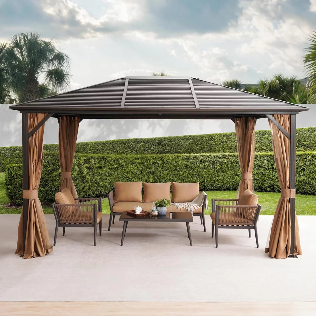 [Hometech] Seranta Brown Outdoor Gazebo with Netting & Aluminium Frame
