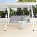 [Hometech] Serela 3-Seater Outdoor Swing Chair, White Steel Frame with Grey Cushions