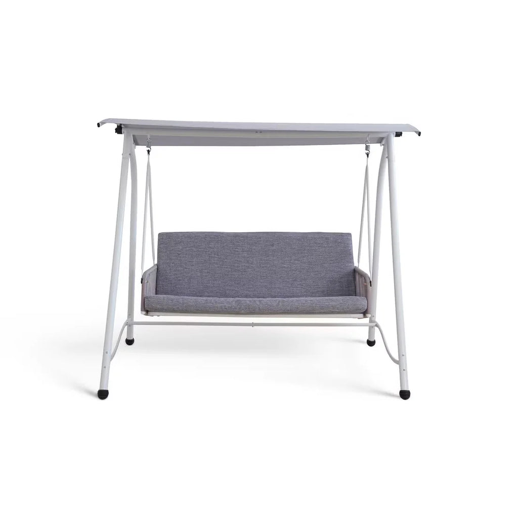 [Hometech] Serela 3-Seater Outdoor Swing Chair, White Steel Frame with Grey Cushions