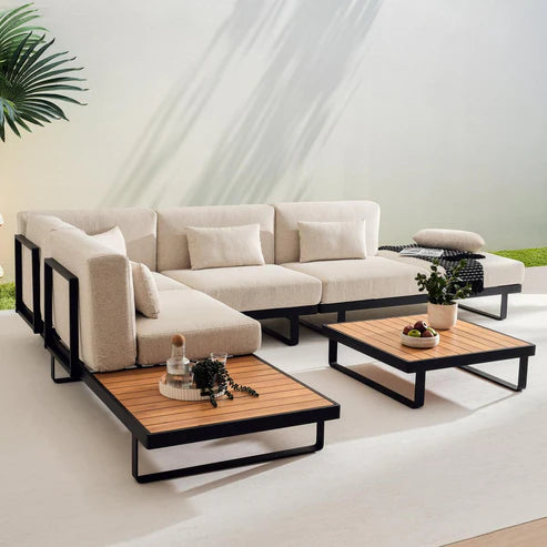 [Hometech] Solvara Luxe 8-Seater Outdoor Corner Sofa Set, Beige
