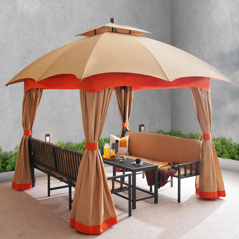 [Hometech] Sorana 3x3m Outdoor Gazebo with Seating and Table, Beige & Orange