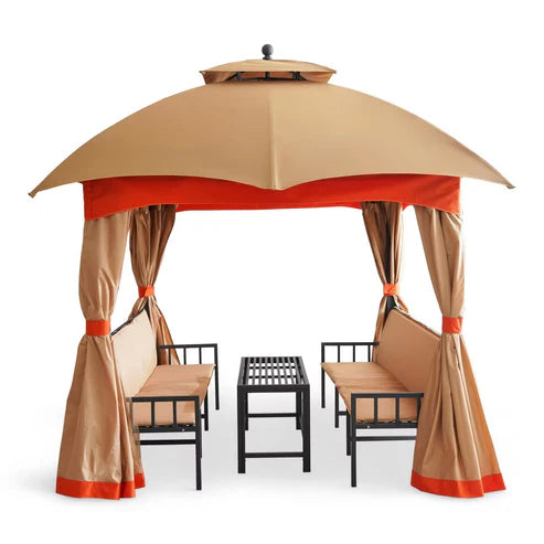 [Hometech] Sorana 3x3m Outdoor Gazebo with Seating and Table, Beige & Orange
