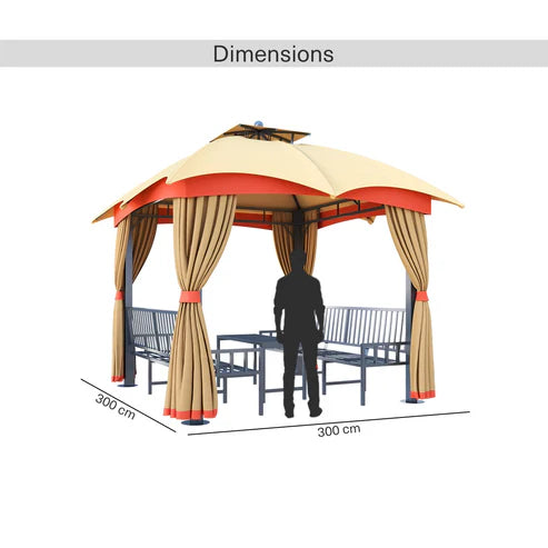 [Hometech] Sorana 3x3m Outdoor Gazebo with Seating and Table, Beige & Orange