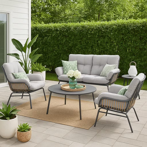 [Hometech] Sorella 4-Seater Outdoor Sofa Set in Grey with Coffee Table & End Table