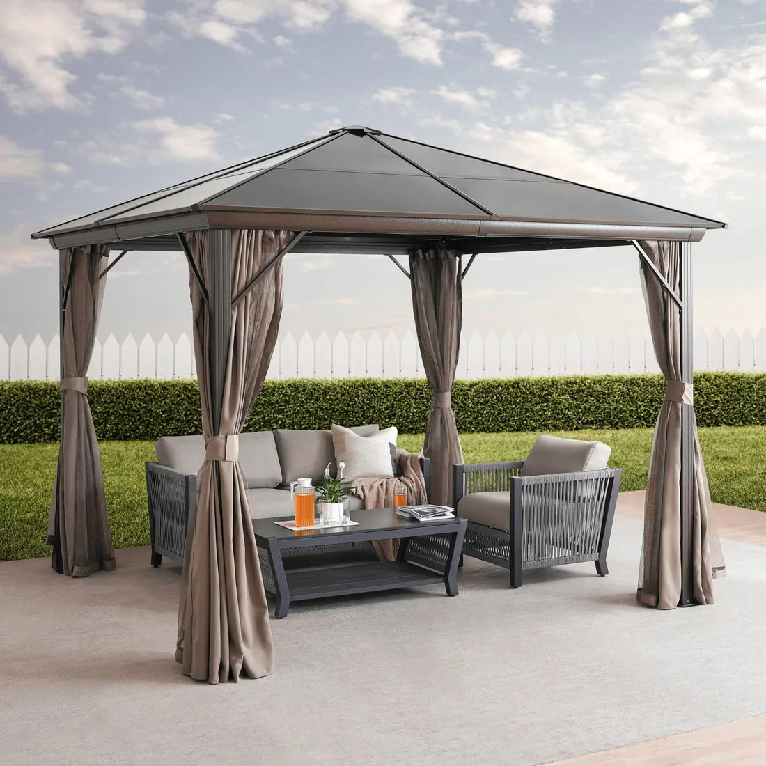 [Hometech] Trevana 3x3m Brown Outdoor Gazebo with Netting and Ceiling Hook