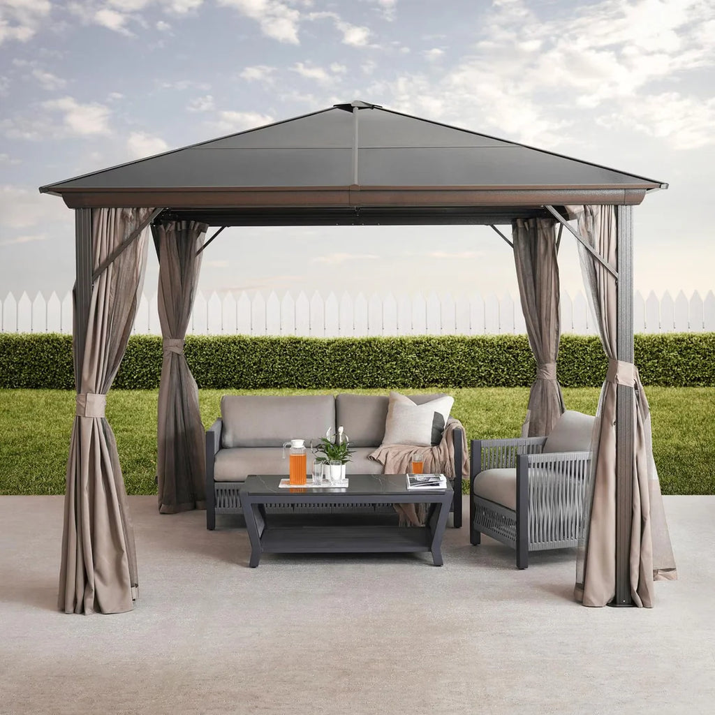 [Hometech] Trevana 3x3m Brown Outdoor Gazebo with Netting and Ceiling Hook