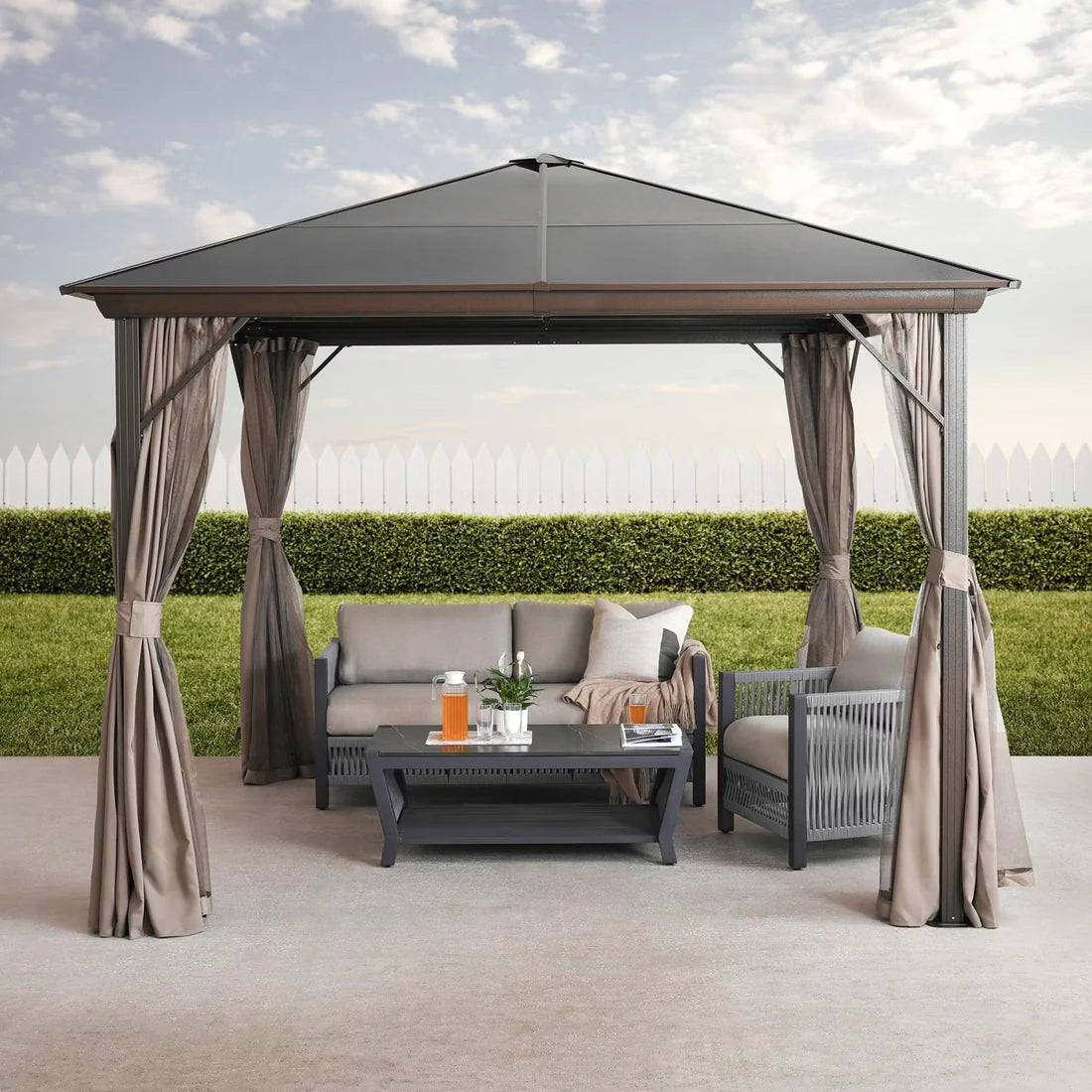 [Hometech] Trevana 3x3m Brown Outdoor Gazebo with Netting and Ceiling Hook