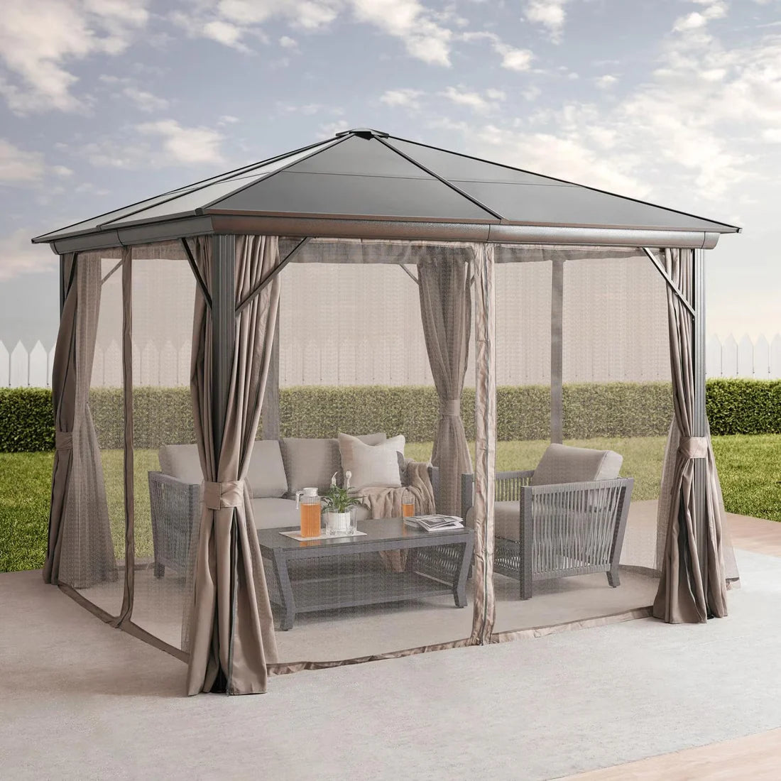 [Hometech] Trevana 3x3m Brown Outdoor Gazebo with Netting and Ceiling Hook
