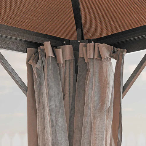 [Hometech] Trevana 3x3m Brown Outdoor Gazebo with Netting and Ceiling Hook
