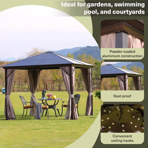 [Hometech] Trevana 3x3m Brown Outdoor Gazebo with Netting and Ceiling Hook