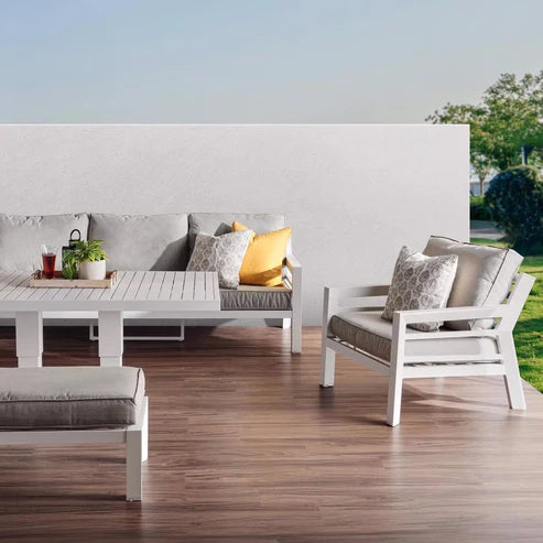 [Hometech] Valencia 5-Seater Outdoor Sofa Set with Bench and Lifting Table in Beige and White