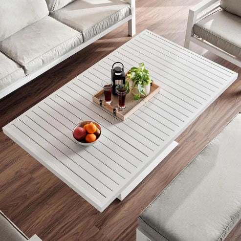 [Hometech] Valencia 5-Seater Outdoor Sofa Set with Bench and Lifting Table in Beige and White