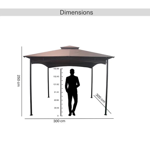 [Hometech] Valetta 3x3m Brown Outdoor Steel Gazebo, Weather Resistant Canopy